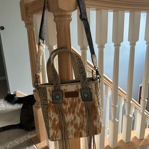 Wrangler Brown and Cream Crossbody Bag with Fringe
